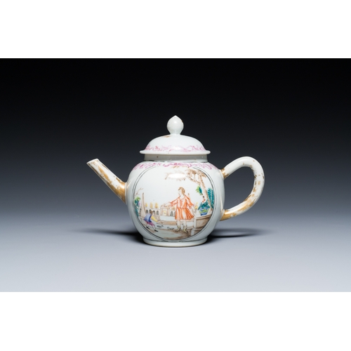 203 - A Chinese famille rose export porcelain 'mythological subject' teapot, QianlongDescription:L.: 19 cm... 