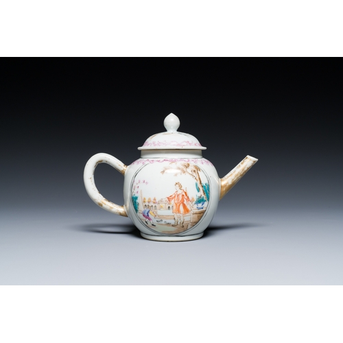 203 - A Chinese famille rose export porcelain 'mythological subject' teapot, QianlongDescription:L.: 19 cm... 