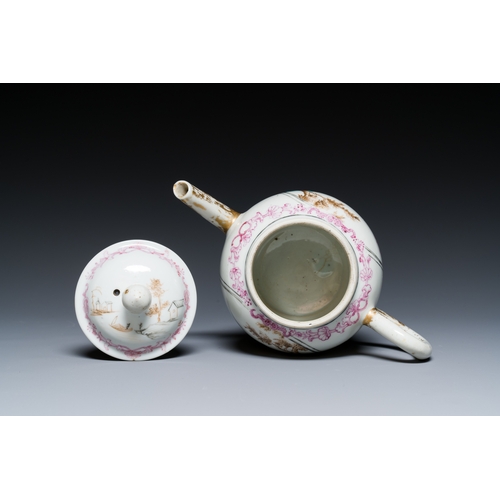 203 - A Chinese famille rose export porcelain 'mythological subject' teapot, QianlongDescription:L.: 19 cm... 