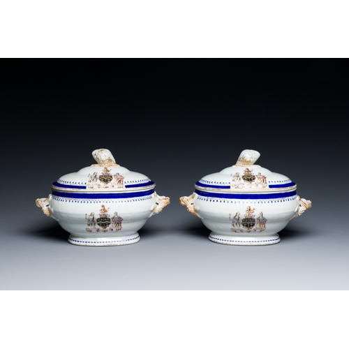 211 - A pair of Chinese famille rose tureens and covers for the English market with the arms of Kenyon imp... 