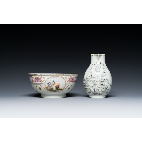 212 - A Chinese grisaille 'Crucifixion' jug and a bowl for the American market, QianlongDescription:Dia.: ... 