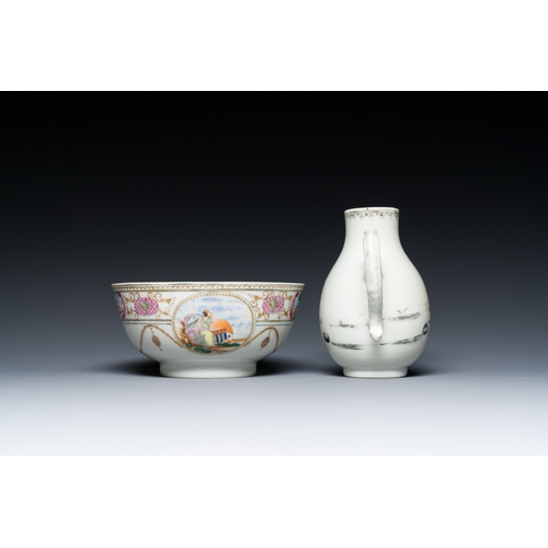 212 - A Chinese grisaille 'Crucifixion' jug and a bowl for the American market, QianlongDescription:Dia.: ... 