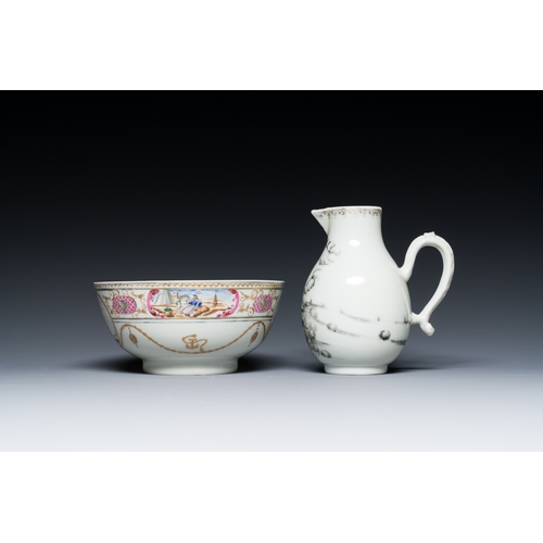 212 - A Chinese grisaille 'Crucifixion' jug and a bowl for the American market, QianlongDescription:Dia.: ... 