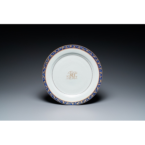 213 - A large Chinese monogrammed export porcelain punchbowl and dish, Qianlong/JiaqingDescription:Dia.: 4... 