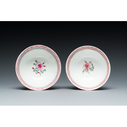 228 - A pair of Chinese famille rose cups and saucers with a lady and a boy, YongzhengDescription:Dia.: 11... 