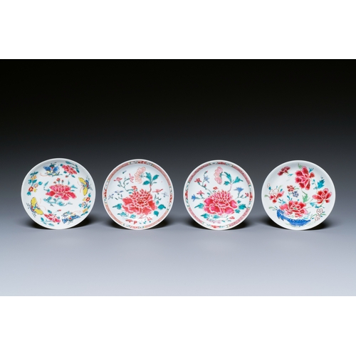 241 - Four Chinese famille rose cups and saucers, YongzhengDescription:Dia.: 10,5 cm (the saucers)H.: 4 cm... 