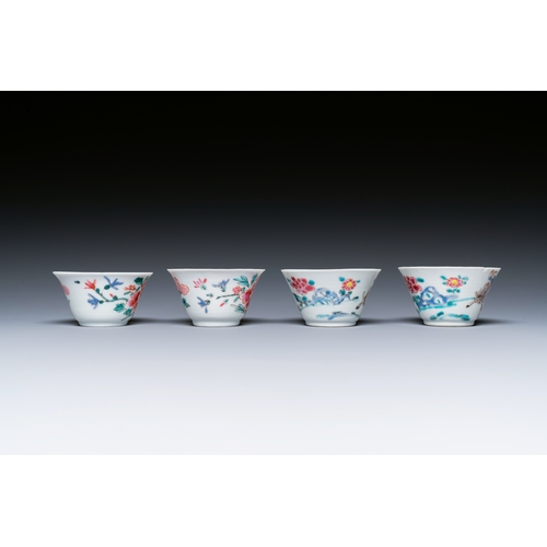 241 - Four Chinese famille rose cups and saucers, YongzhengDescription:Dia.: 10,5 cm (the saucers)H.: 4 cm... 