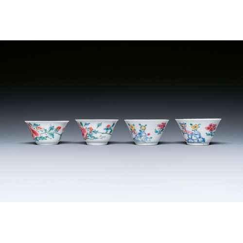 241 - Four Chinese famille rose cups and saucers, YongzhengDescription:Dia.: 10,5 cm (the saucers)H.: 4 cm... 