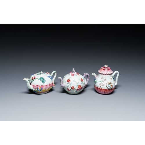 247 - Three Chinese famille rose teapots and covers with applied floral design, YongzhengDescription:H.: 1... 