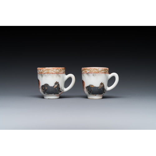 248 - A pair of rare Chinese miniature grisaille and gilt cups with horses, Yongzheng/QianlongDescription:... 