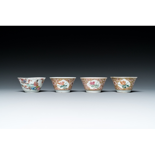 250 - A Chinese famille rose teapot, four cups and three saucers, YongzhengDescription:L.: 16,5 cm - H.: 1... 