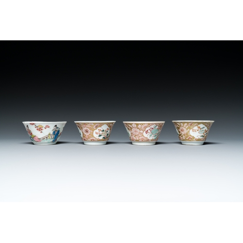 250 - A Chinese famille rose teapot, four cups and three saucers, YongzhengDescription:L.: 16,5 cm - H.: 1... 