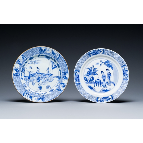 275 - Two Chinese blue and white 'Cao sisters' plates, Kangxi mark and of the period and YongzhengDescript... 