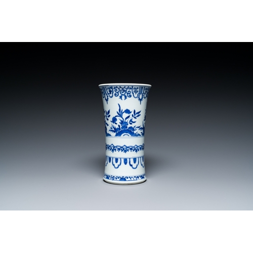 286 - A Chinese blue and white vase with floral design, KangxiDescription:H.: 21,2 cmCondition reports:Ple... 