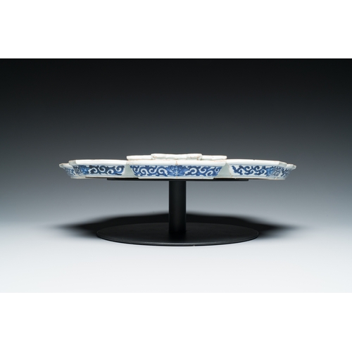 288 - An exceptional Chinese blue and white nine-piece sweetmeat set, KangxiDescription:Dia.: 36,5 cm (the... 