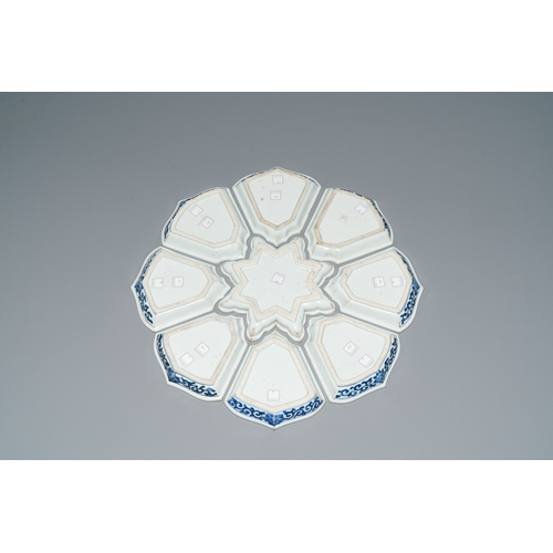 288 - An exceptional Chinese blue and white nine-piece sweetmeat set, KangxiDescription:Dia.: 36,5 cm (the... 