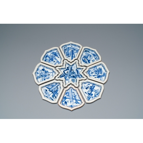 288 - An exceptional Chinese blue and white nine-piece sweetmeat set, KangxiDescription:Dia.: 36,5 cm (the... 