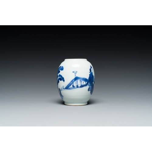 303 - A Chinese blue and white 'Long Eliza' tea caddy, KangxiDescription:H.: 8,5 cmCondition reports:Pleas... 