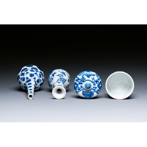 304 - Two Chinese blue and white vases and a covered bowl, KangxiDescription:H.: 16 cm (the tallest)Condit... 