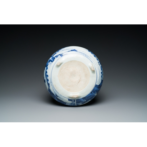 307 - A Chinese blue and white tripod censer with figures in a mountainous landscape, KangxiDescription:Di... 