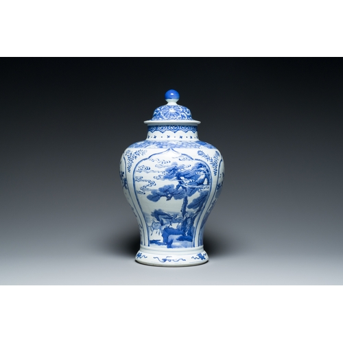 309 - A Chinese blue and white vase and cover, KangxiDescription:H.: 42 cm (incl. lid)Condition reports:Pl... 