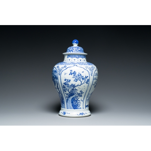 309 - A Chinese blue and white vase and cover, KangxiDescription:H.: 42 cm (incl. lid)Condition reports:Pl... 