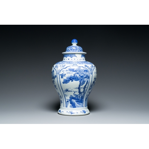 309 - A Chinese blue and white vase and cover, KangxiDescription:H.: 42 cm (incl. lid)Condition reports:Pl... 