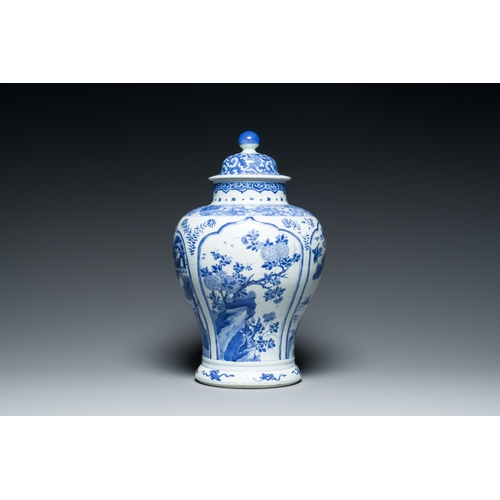 309 - A Chinese blue and white vase and cover, KangxiDescription:H.: 42 cm (incl. lid)Condition reports:Pl... 