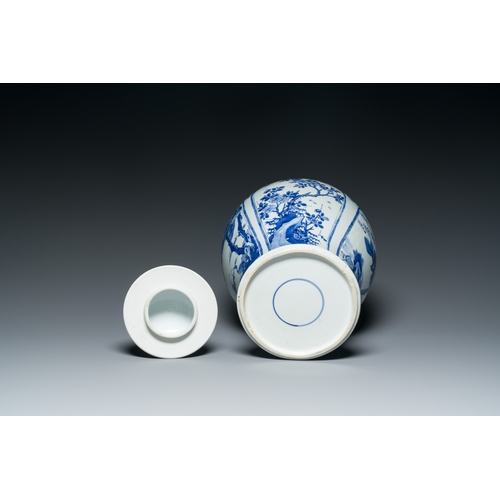 309 - A Chinese blue and white vase and cover, KangxiDescription:H.: 42 cm (incl. lid)Condition reports:Pl... 