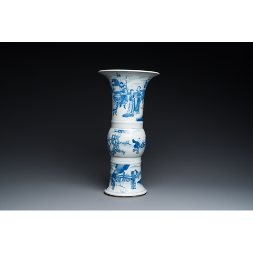 310 - A Chinese blue and white 'gu' vase with figurative design, probably KangxiDescription:H.: 46 cmCondi... 