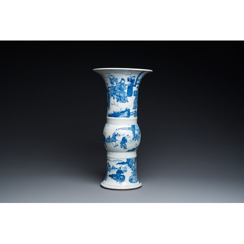 310 - A Chinese blue and white 'gu' vase with figurative design, probably KangxiDescription:H.: 46 cmCondi... 