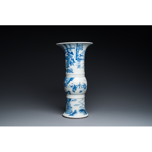 310 - A Chinese blue and white 'gu' vase with figurative design, probably KangxiDescription:H.: 46 cmCondi... 