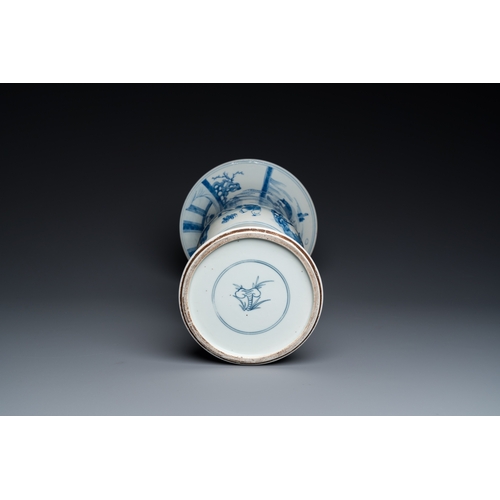 310 - A Chinese blue and white 'gu' vase with figurative design, probably KangxiDescription:H.: 46 cmCondi... 