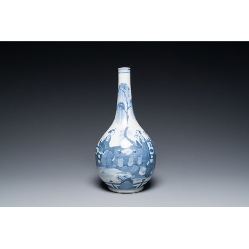 353 - A Chinese blue and white bottle vase, a censer, a bottle and a famille verte plate, Kangxi and later... 