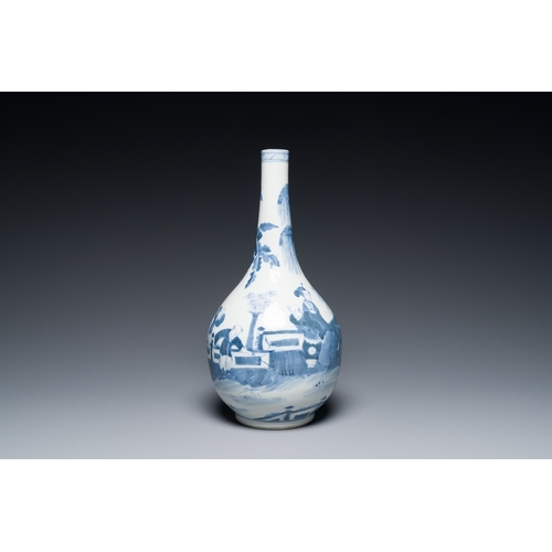 353 - A Chinese blue and white bottle vase, a censer, a bottle and a famille verte plate, Kangxi and later... 