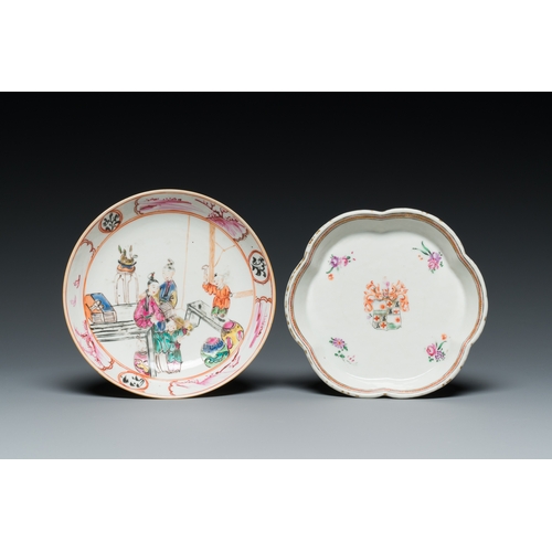 354 - Two Chinese famille verte and Imari-style teapots and two saucers, Kangxi and laterDescription:L.: 2... 