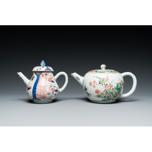 354 - Two Chinese famille verte and Imari-style teapots and two saucers, Kangxi and laterDescription:L.: 2... 