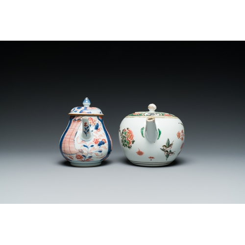 354 - Two Chinese famille verte and Imari-style teapots and two saucers, Kangxi and laterDescription:L.: 2... 