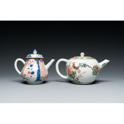 354 - Two Chinese famille verte and Imari-style teapots and two saucers, Kangxi and laterDescription:L.: 2... 