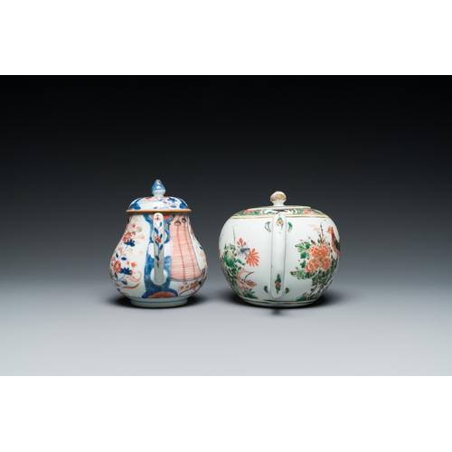 354 - Two Chinese famille verte and Imari-style teapots and two saucers, Kangxi and laterDescription:L.: 2... 