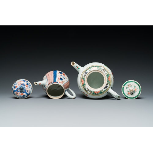 354 - Two Chinese famille verte and Imari-style teapots and two saucers, Kangxi and laterDescription:L.: 2... 