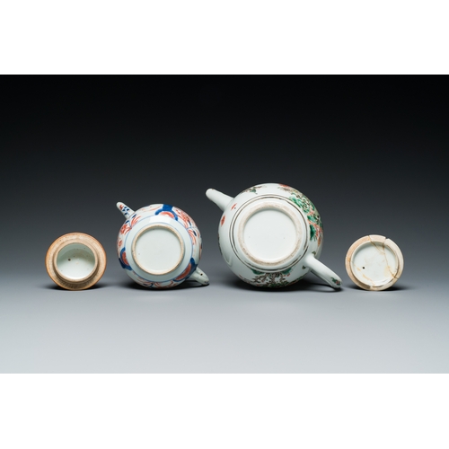 354 - Two Chinese famille verte and Imari-style teapots and two saucers, Kangxi and laterDescription:L.: 2... 