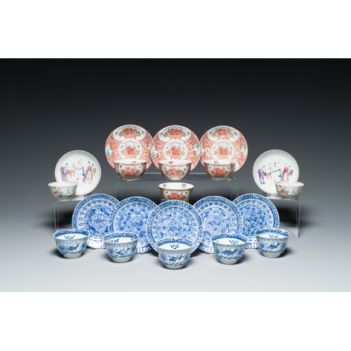 363 - Ten Chinese blue, white, famille rose and Dutch-decorated cups and nine saucers, Kangxi and laterDes... 