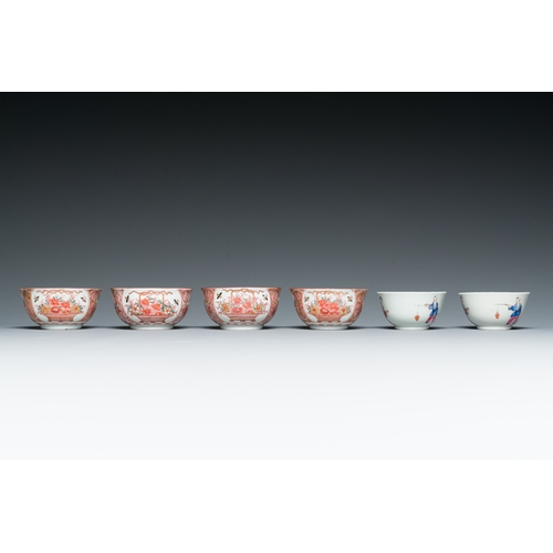 363 - Ten Chinese blue, white, famille rose and Dutch-decorated cups and nine saucers, Kangxi and laterDes... 