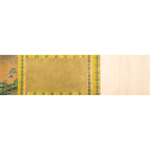 374 - Chinese school: 'Mountainous landscape', ink and colours on silk, QingDescription:Dim.: 1004 x 39 cm... 