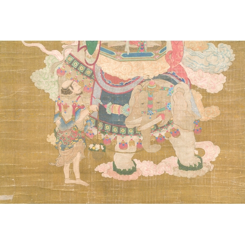 376 - Chinese school: 'Samanthabadra riding the elephant with six tusks', ink and colours on silk, 17/18th... 