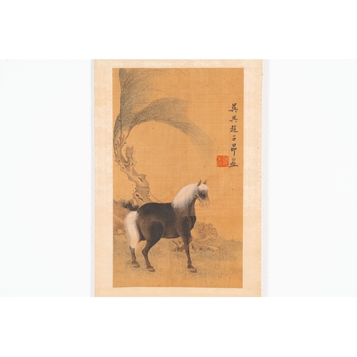 379 - Follower of Zhao Mengfu è¶å­é « (1254-1322): 'Four horses', ink and colours on silk, 19/20th C.Des... 