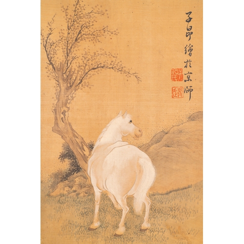 379 - Follower of Zhao Mengfu è¶å­é « (1254-1322): 'Four horses', ink and colours on silk, 19/20th C.Des... 