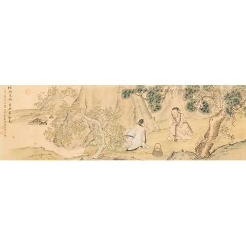 381 - Feng Chaoran é¦®è¶ç¶ (1882-1954): 'Two sages under a pine tree', ink and colours on silk, dated 19... 