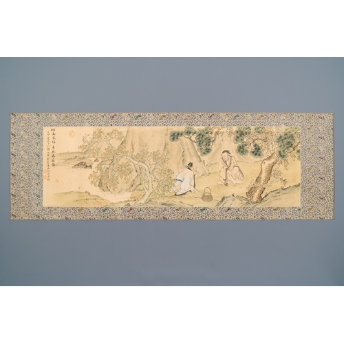 381 - Feng Chaoran é¦®è¶ç¶ (1882-1954): 'Two sages under a pine tree', ink and colours on silk, dated 19... 